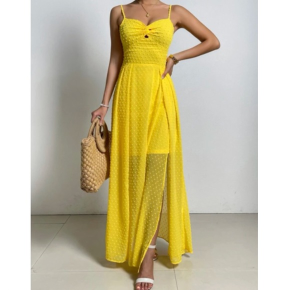 Luxe Swiss dot front tie backless wrap cami maxi dress - Picture 12 of 14